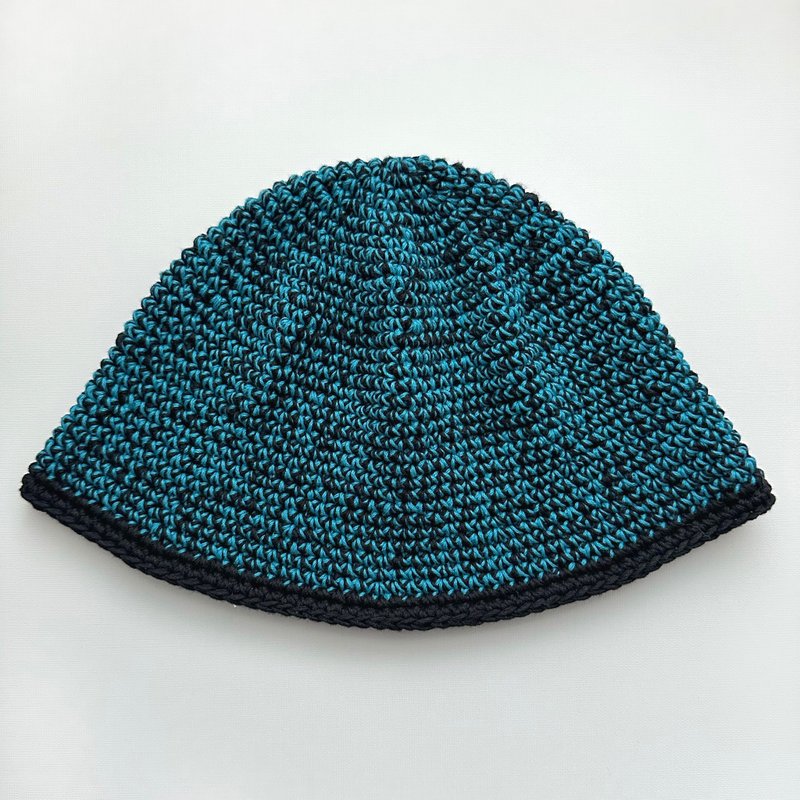 手作編織帽/毛線帽/漁夫帽/手工鉤針帽/針織帽 - 帽子 - 棉.麻 藍色