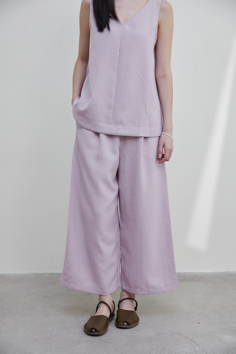 PINKOI ONLY 海莉優雅壓折寬褲-午茶派對 - 女長褲 - 聚酯纖維 粉紅色