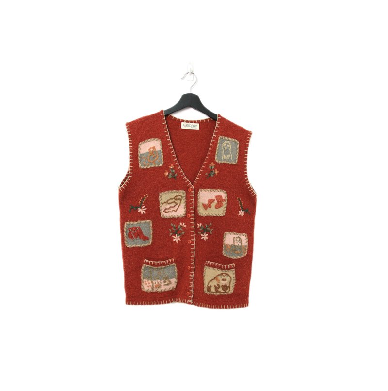 Back to Green-復古毛料背心 柿色 縫線邊緣 v-07/sweater vest - 背心/無袖上衣 - 棉.麻