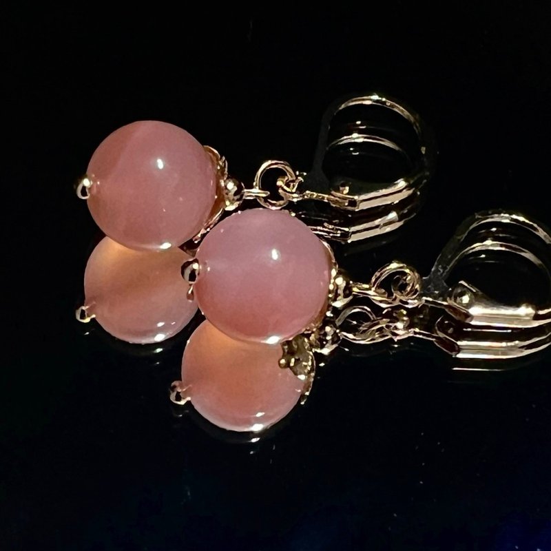 水蜜桃鹽源瑪瑙手工水晶14k耳環吊墜 - 耳環/耳夾/耳骨夾 - 水晶 粉紅色