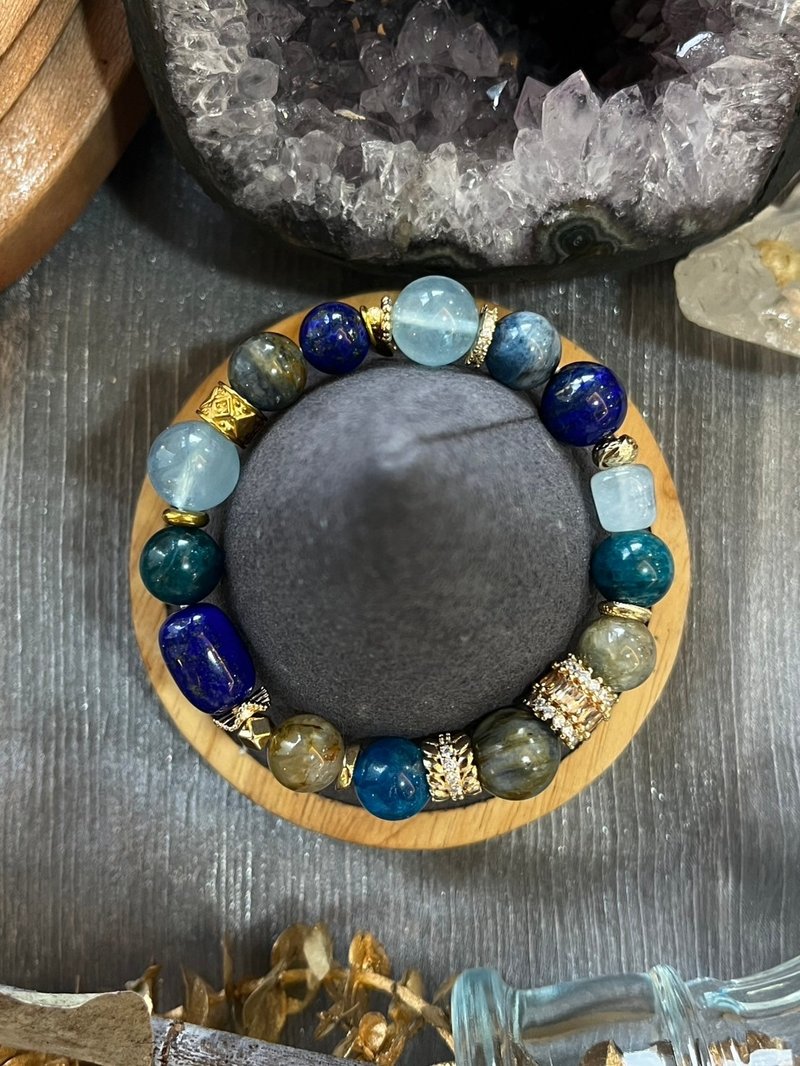 客製化礦石水晶手鏈  深藍之語  真實與覺察水晶手鍊 - 手鍊/手環 - 水晶