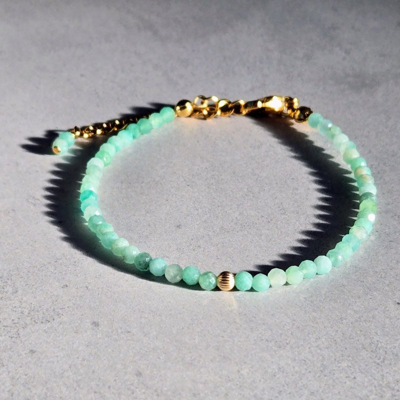 【日本製】14kgf エメラルドの細身ブレスレット 幸福 幸運 愛 - 手鍊/手環 - 寶石 綠色