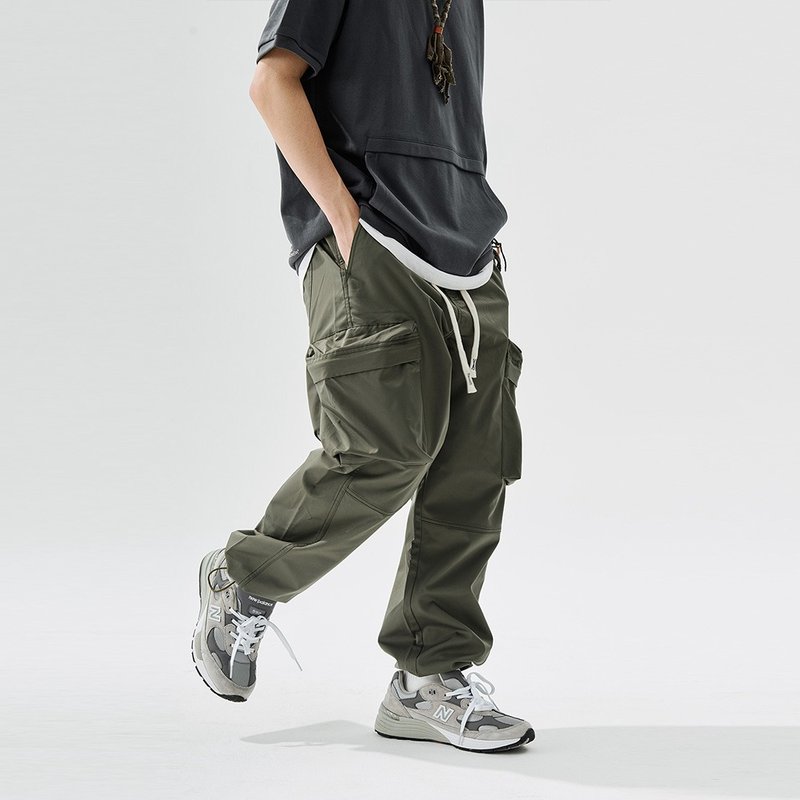 TopBasics 日系戶外六口袋機能工裝褲 - 男長褲/休閒褲 - 聚酯纖維 黑色