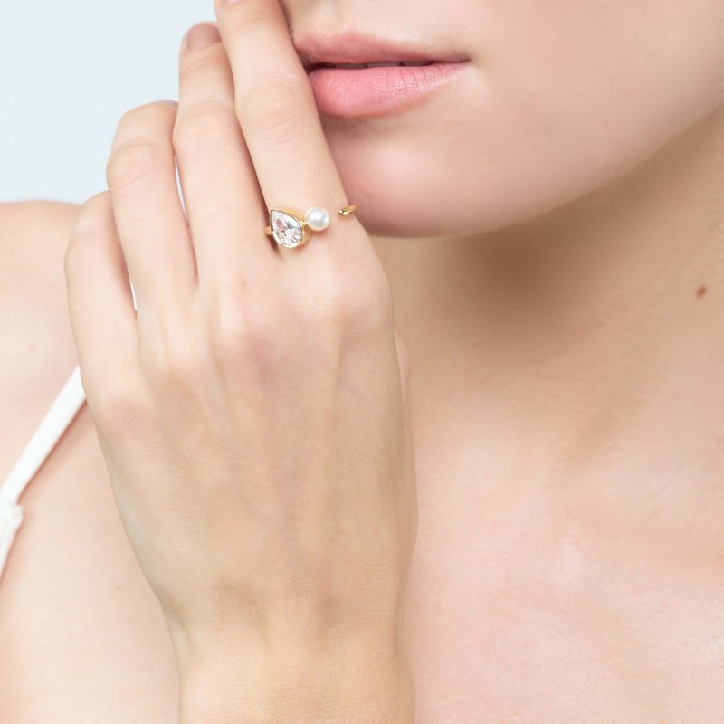 Fleur Pearl Ring - 戒指 - 純銀 金色