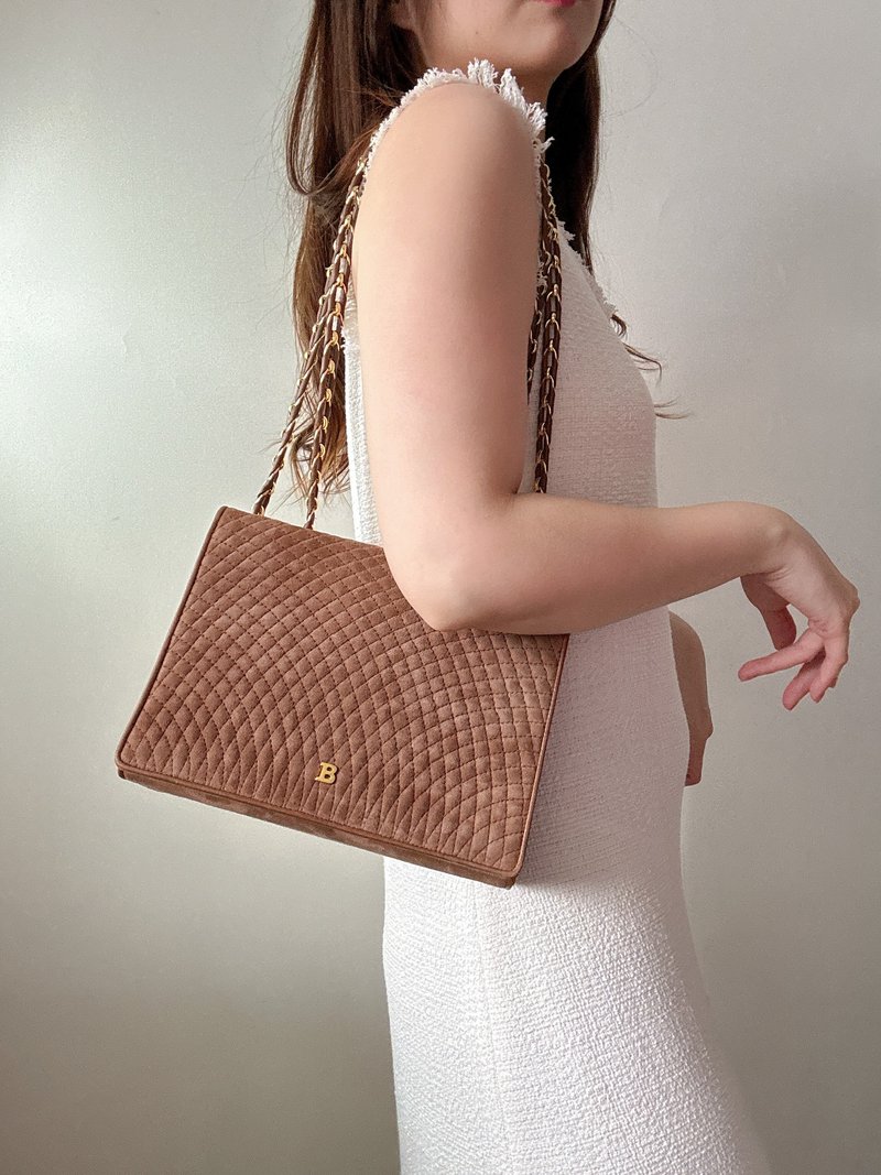 中古稀有 Bally 菱格麂皮兩用包 斜背包 肩背包 真皮 意大利製 - 側背包/斜背包 - 真皮 咖啡色