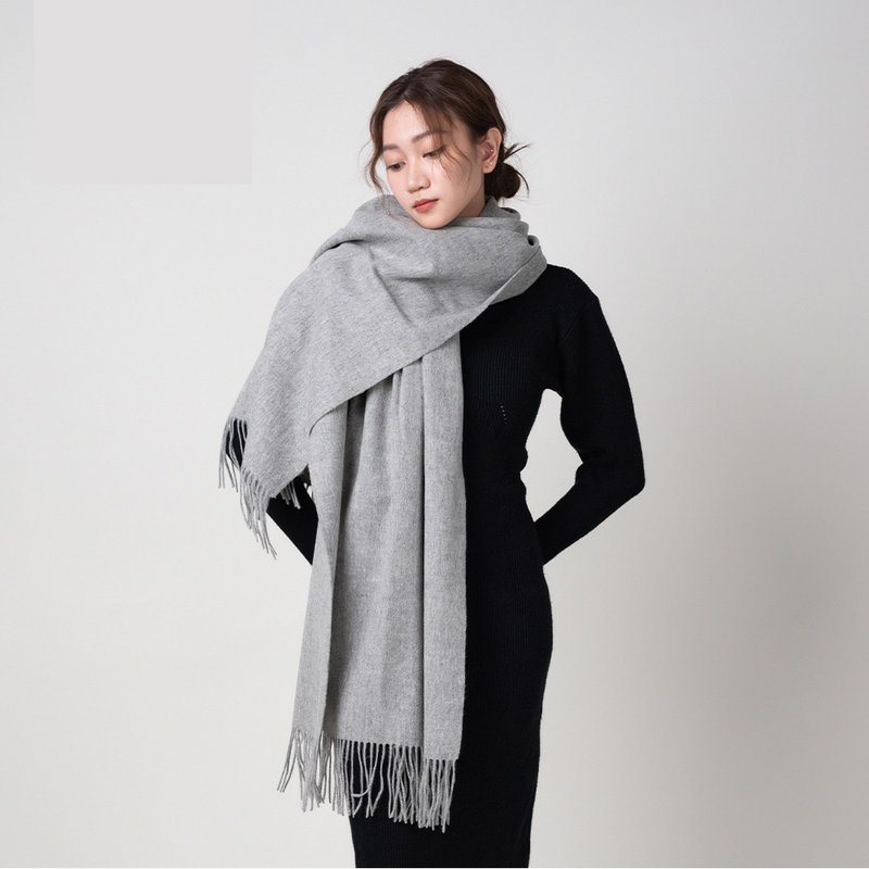 亞麻灰 | 厚織系列 純羊毛圍巾 - 絲巾 - 羊毛 灰色