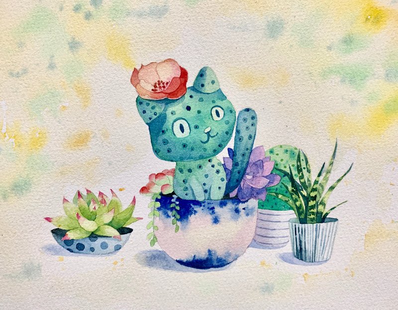 Yu Yu watercolor painting succulent cats can order watercolor sketches watercolor watercolor painting decorative painting