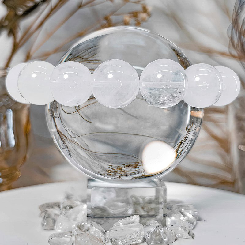 【藍針白晶】大咪大手圍 藍針水晶手鍊手串手珠 - 手鍊/手環 - 水晶 白色