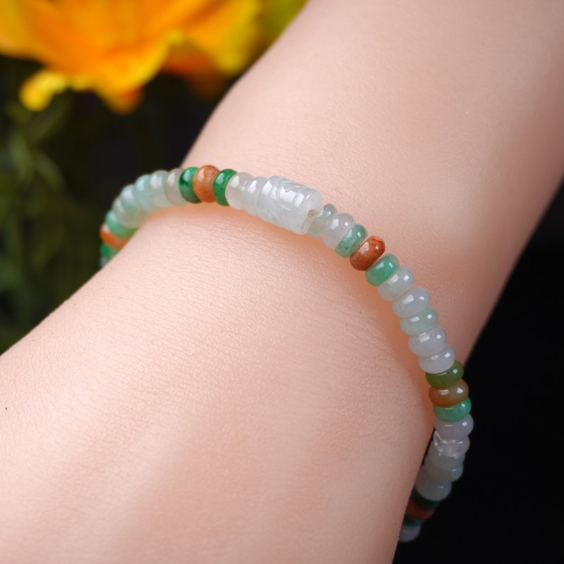 冰種多彩翡翠算盤珠手串手鍊 | 天然緬甸玉A貨翡翠 | 送禮 - 手鍊/手環 - 玉石 多色