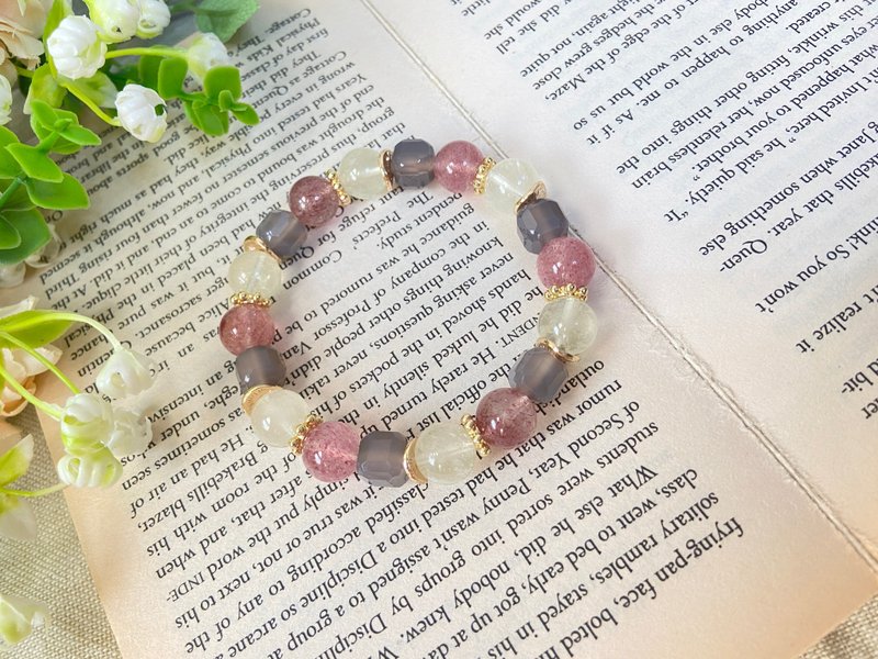 白水體草莓晶/檸檬黃水晶/煙紫瑪瑙 - 手鍊/手環 - 半寶石 多色