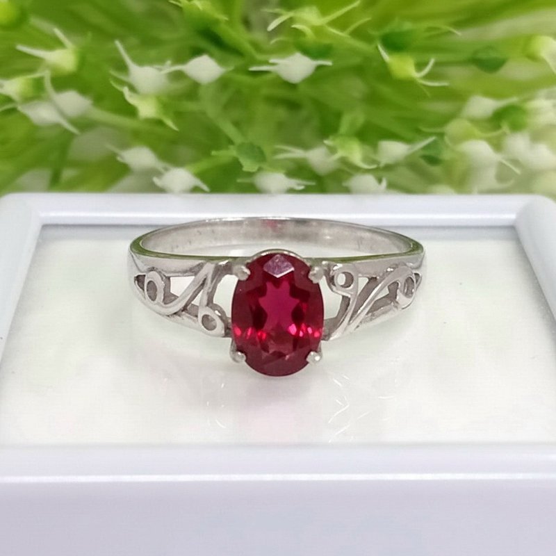 8.0 x 6.0 mm. Pear Natural ruby ring silver sterling size 7.0 free resize - 戒指 - 純銀 紅色