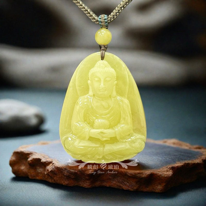 騰彪琥珀 天然琥珀蜜蠟 淨水琥珀 大師精雕 彌勒賜幅 典藏 項鍊墜 - 項鍊 - 半寶石 黃色