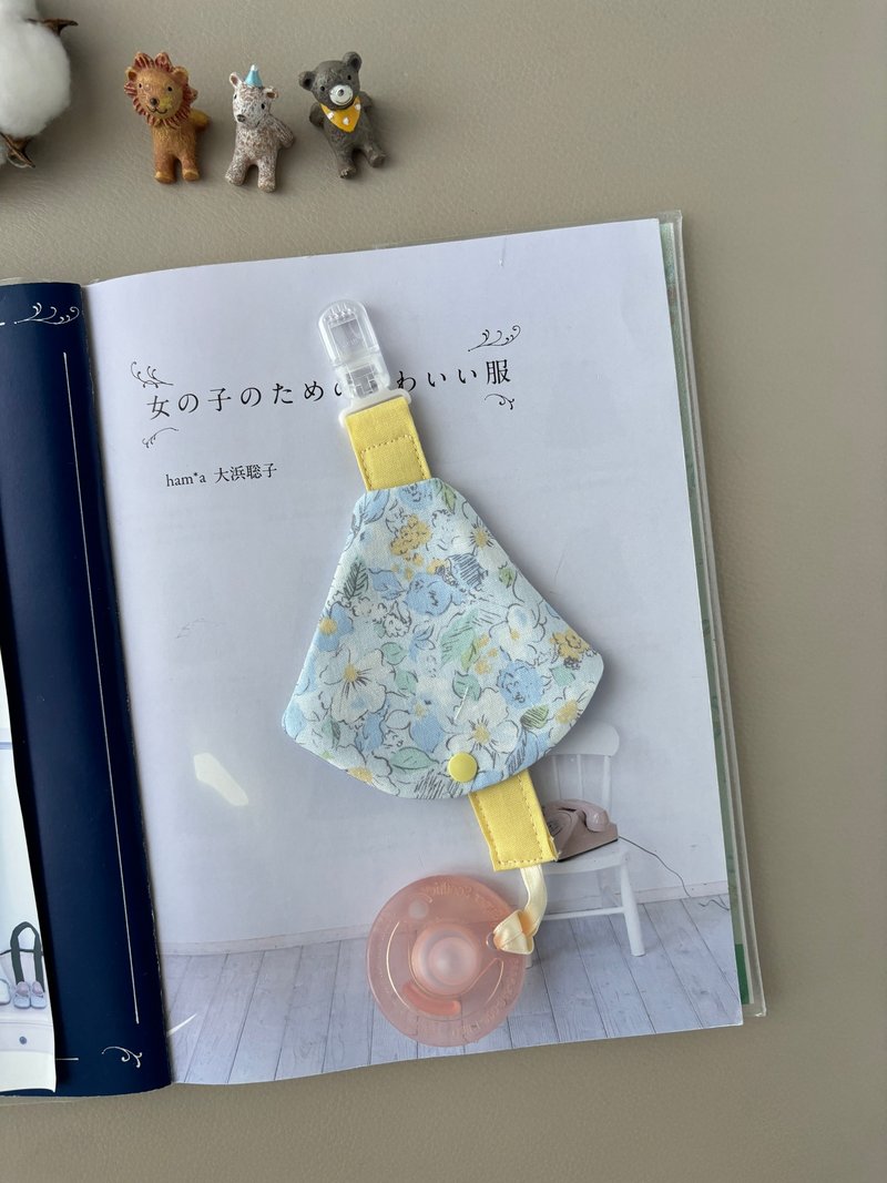奶嘴鏈+奶嘴保護套  花語霧藍 日本純棉布 二重紗 - 彌月禮盒 - 棉.麻 藍色