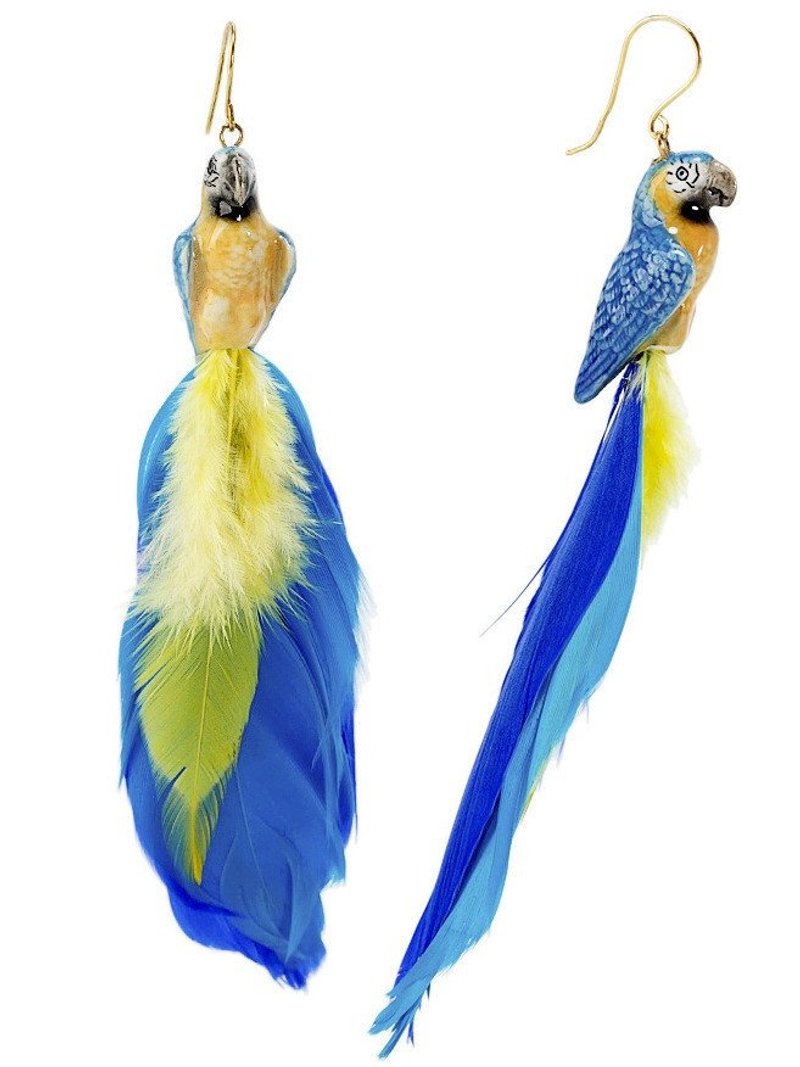 Blue parrot earring