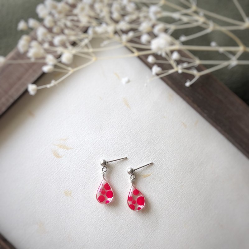 Polka Dot Drop Earrings - Red