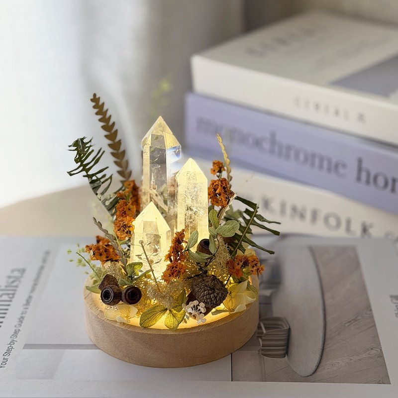 T62水晶小夜燈桌花 / 水晶擺飾 乾燥花夜燈 - 乾燥花/永生花 - 植物.花 橘色