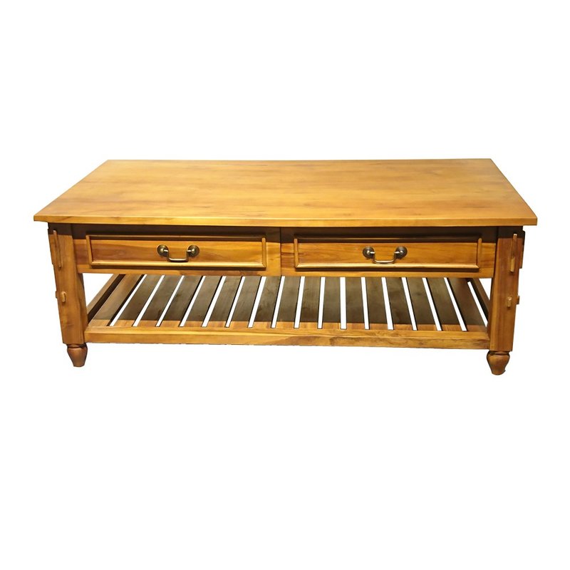 【吉迪市100%全柚木家具】UNC1-20SX1 柚木雙抽書桌/茶几 - 電視櫃 - 木頭 咖啡色