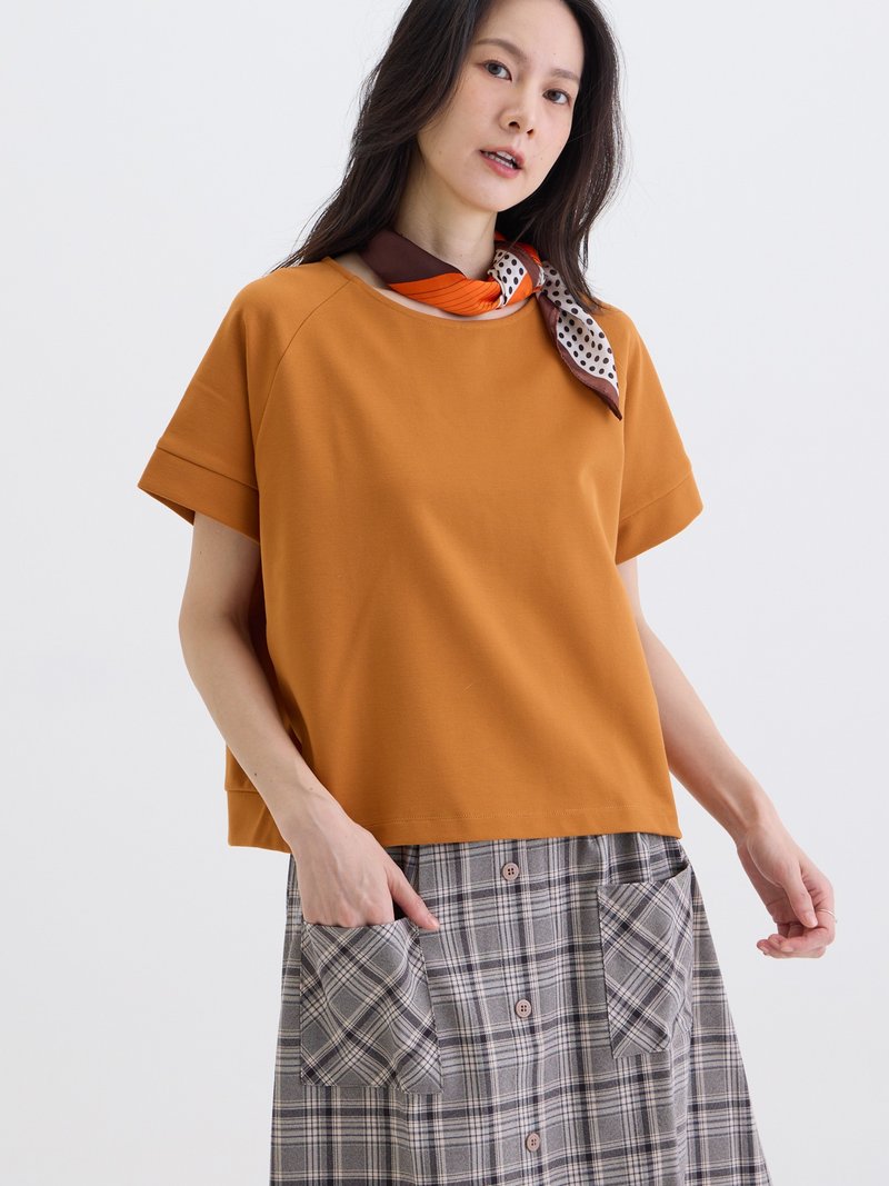 小屋剪接拉克蘭袖上衣-日橙 - 女 T 恤 - 其他人造纖維 橘色