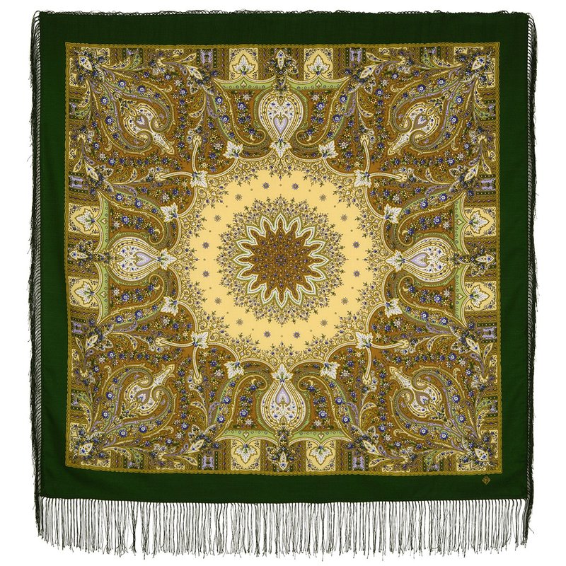 Original Pavlovo Posad Russian Shawl 100% Wool Woolen Scarf 110x110 cm 1712-10 - 絲巾 - 羊毛 綠色