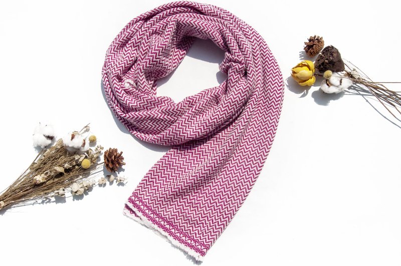 厚款喀什米爾Cashmere 針織圍巾 純羊絨圍巾 羊毛披巾 手織蓋毯巾 - 圍巾/披肩 - 羊毛 粉紅色