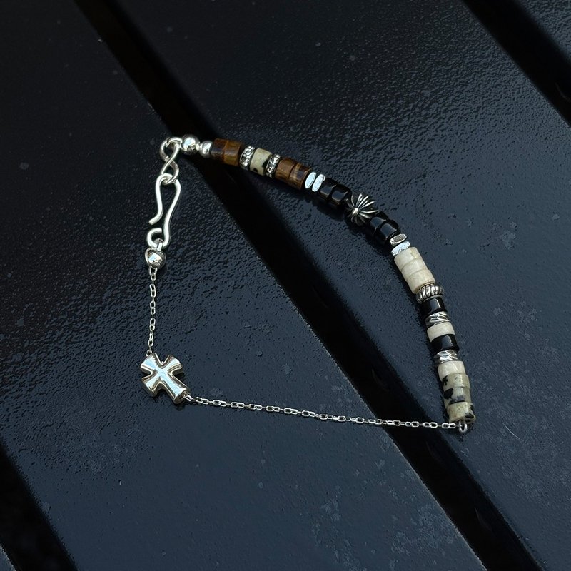 7AB Nightmare虎眼復古手串VINTAGE中性款925銀細鏈十字架手鏈 - 手鍊/手環 - 其他材質