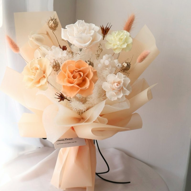 蜜桃橘玫瑰花束 永生花束 情人節花束 - 乾燥花/永生花 - 植物.花 多色