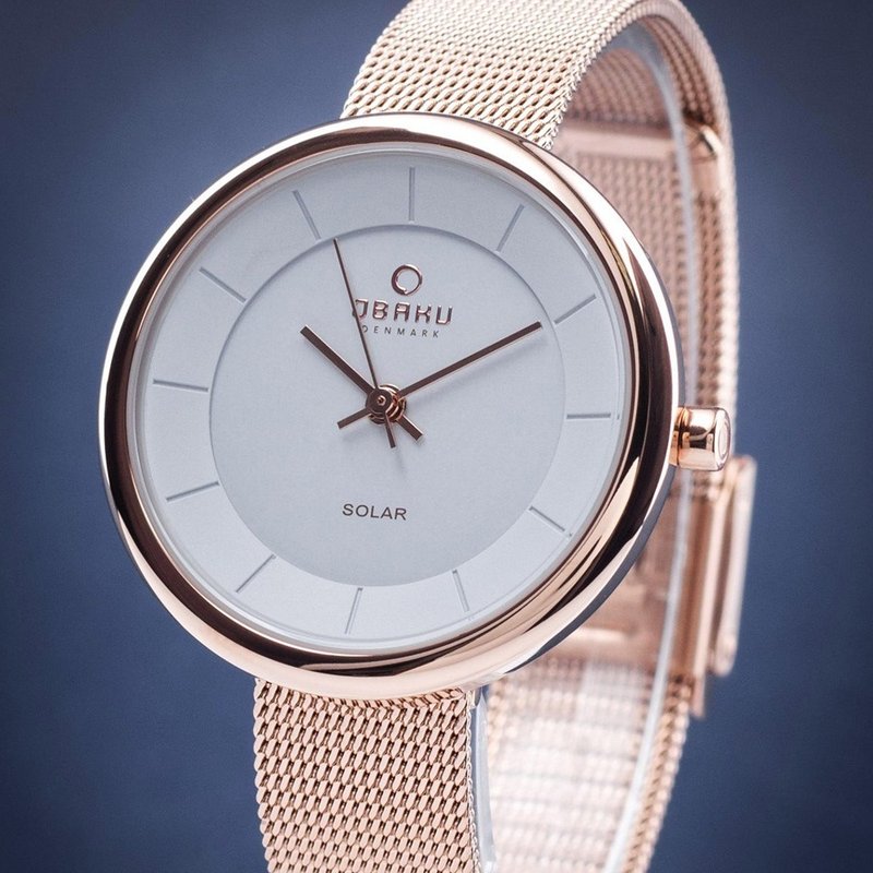 OBAKU 丹麥都會女性光動太陽能金屬米蘭帶腕錶-玫瑰金-32mm - 女錶 - 不鏽鋼 多色