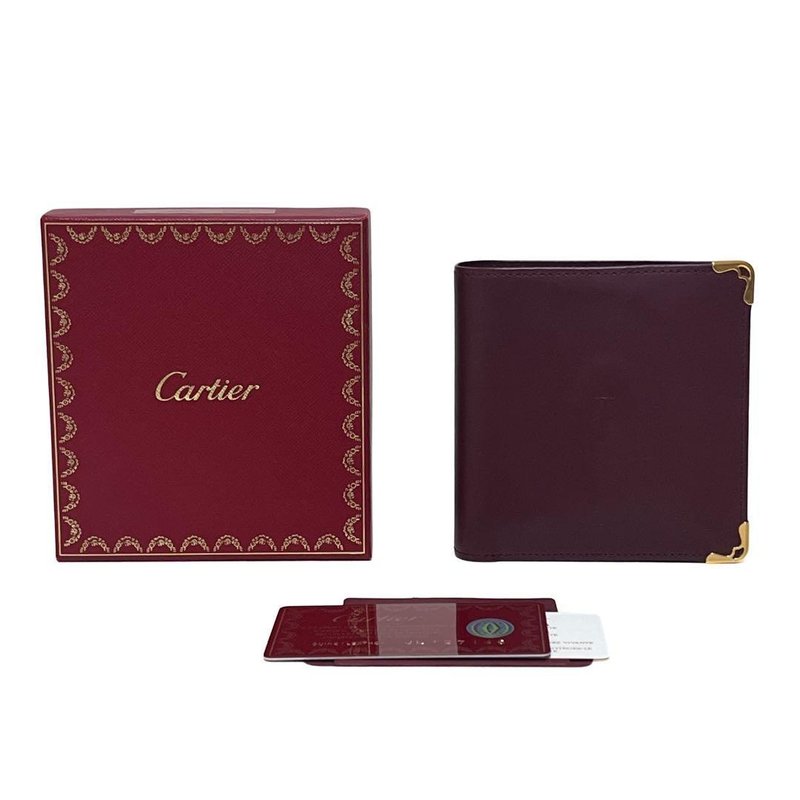 本物 Cartier カルティエ マストライン 二つ折り 財布 レザー ボルドー 美品 中古 - 錢包/皮夾/長短夾 - 其他材質 紅色