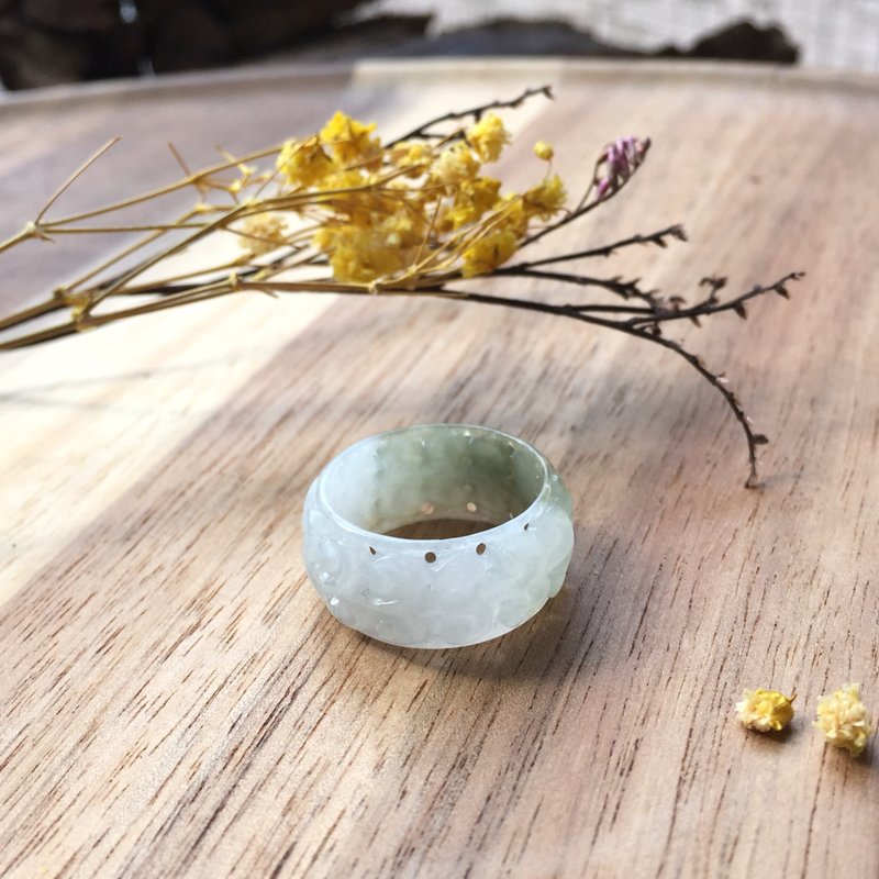 冰種翡翠雕花玉戒 | 國際14圍 | 天然緬甸A貨翡翠 | 送禮 - 戒指 - 玉石 透明