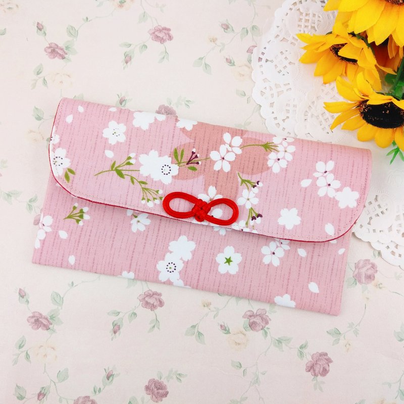 白櫻。布紅包袋 / 口罩收納袋 (可免費繡名字) - 化妝包/收納袋 - 棉.麻 粉紅色