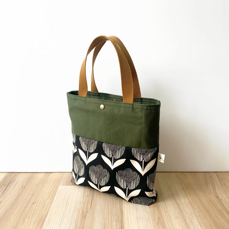 【River】大散步包/大鬱金香/黑 - 手提包/手提袋 - 棉.麻 黑色