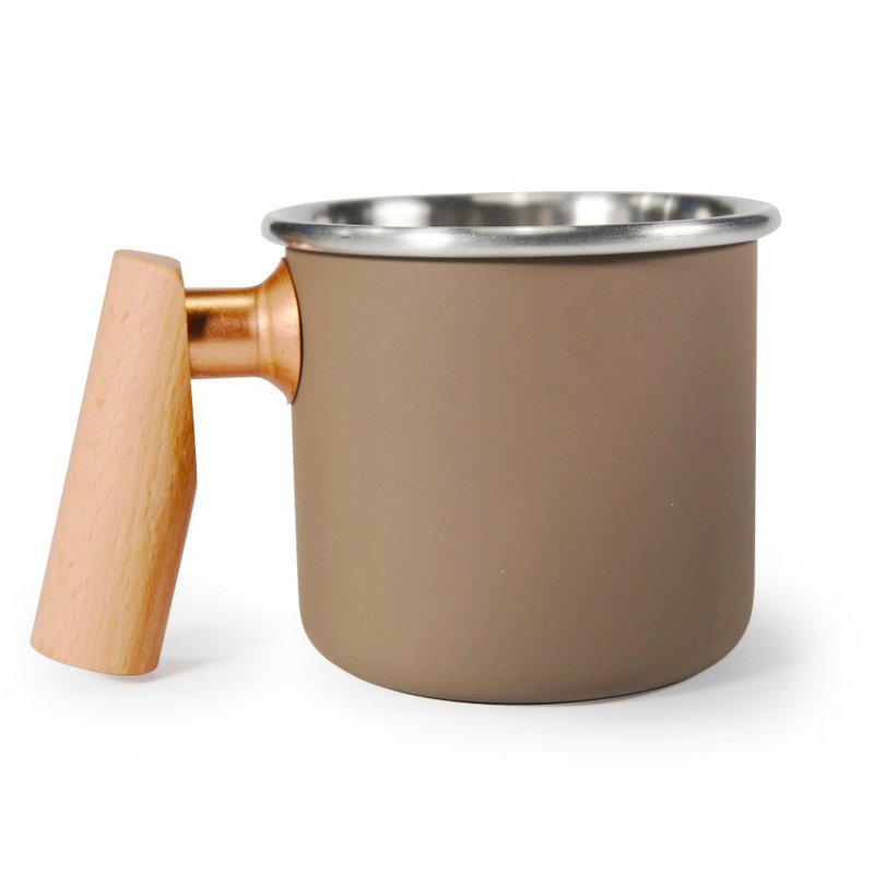 White iron cup with wooden handle 400ml (smoke brown)