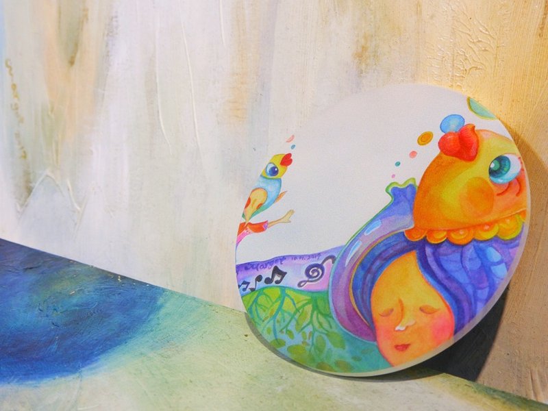 Hand drawn wind ceramic water coaster fish girl