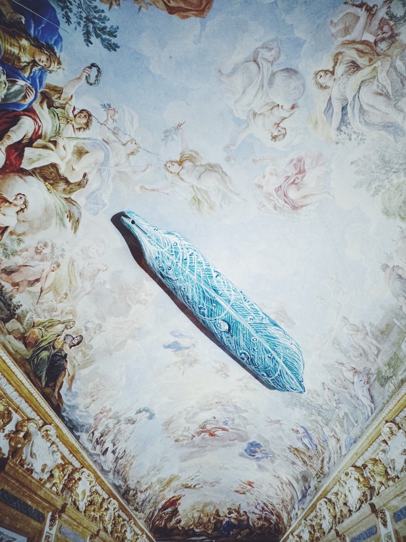 木刻手繪墜飾 - 羽毛 - 其他 - 木頭 藍色