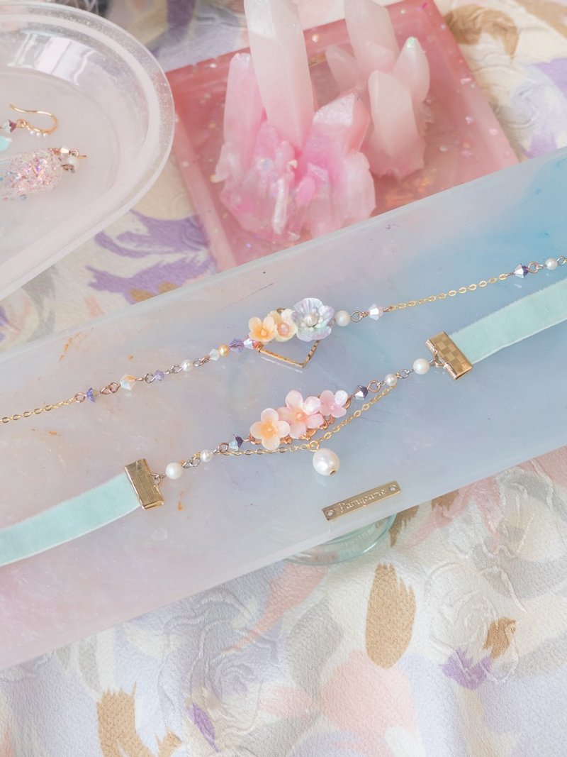 晚安詩罌粟花絲絨短項鍊 - 項鍊 - 黏土 藍色