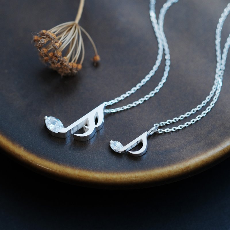 2コset) ホワイト 音符 ペア ネックレス シルバー925 - 項鍊 - 寶石 綠色