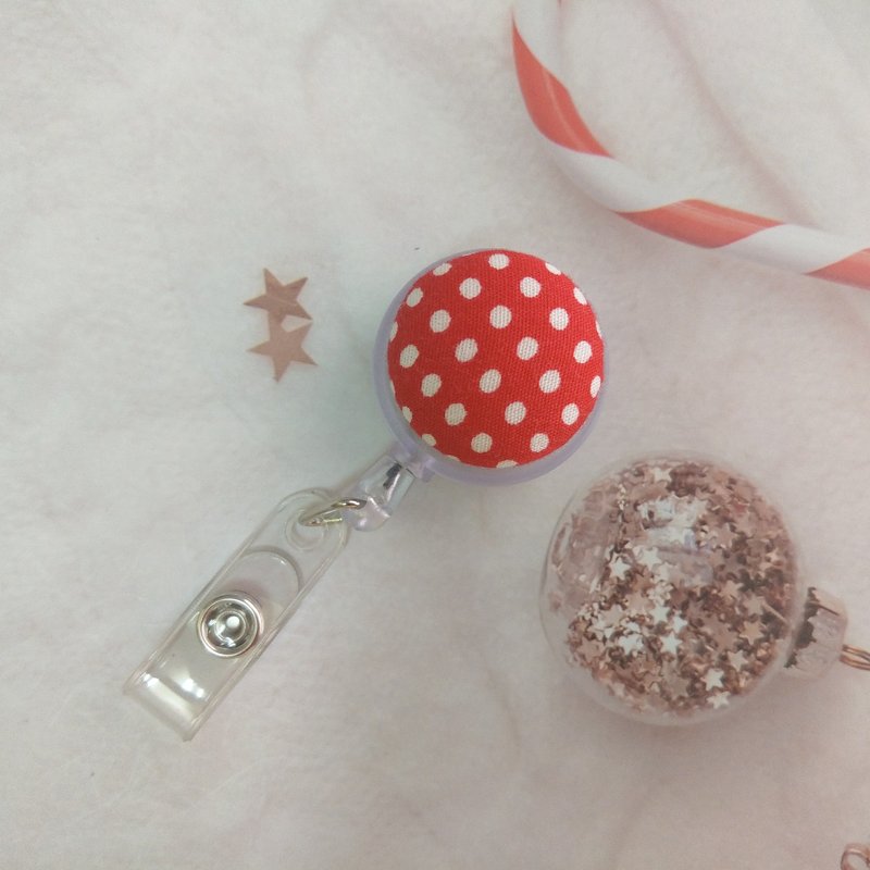 可愛點點-12色可選。圓圓布釦伸縮證件夾 - 證件套/識別證套 - 棉.麻 紅色