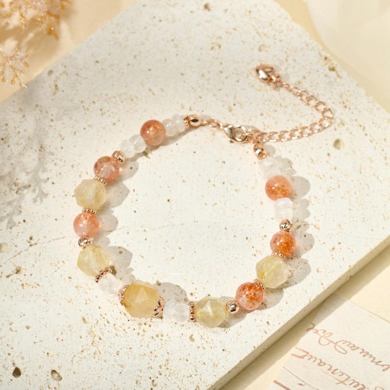 金髮晶 金太陽 藍月亮石 水晶手鏈/行動能量 情緒平衡 - 手鍊/手環 - 水晶 橘色