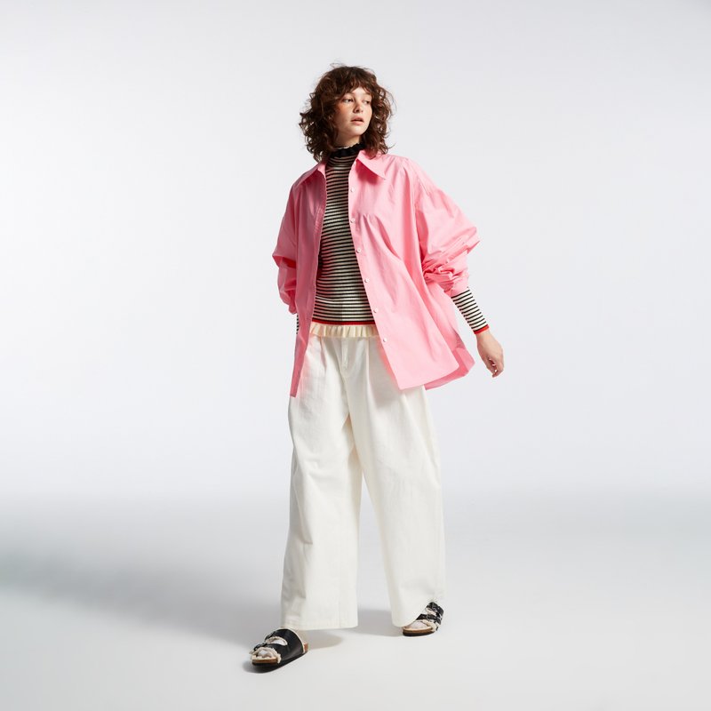 10 MOOn  芭比粉色時髦廓型襯衫 - 女襯衫 - 棉.麻 粉紅色