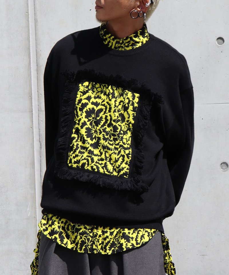AFRICA FRINGE FRAME KNIT PULLOVER - 女毛衣/針織衫 - 棉.麻 黑色