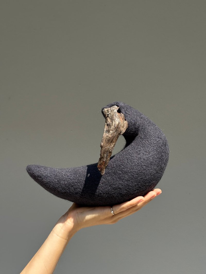 Felting sculptures crow - 其他 - 羊毛 灰色