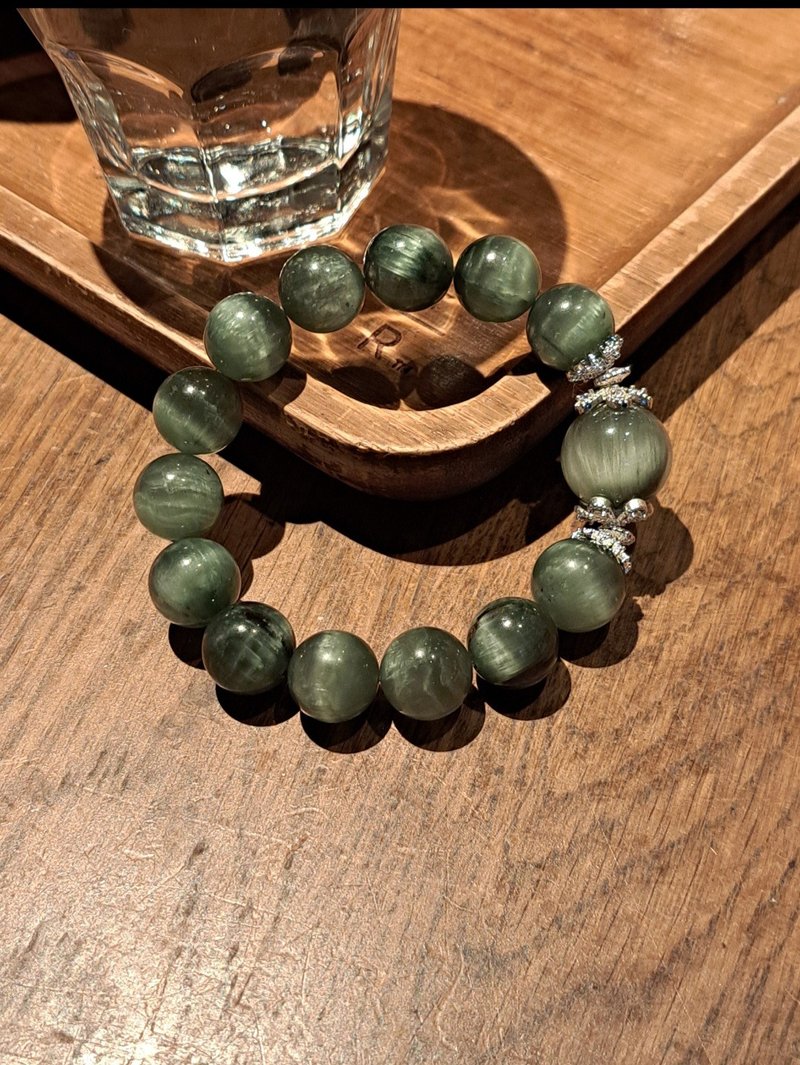 收藏貓眼順髮稀有綠兔毛灰兔毛彩兔毛 兔毛水晶13mm - 手鍊/手環 - 水晶 綠色