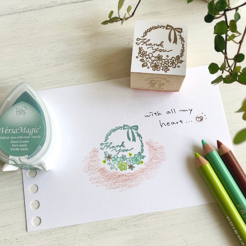 ラバースタンプ【カントリーな花カゴのthank youスタンプ】 - 印章/印台 - 其他材質