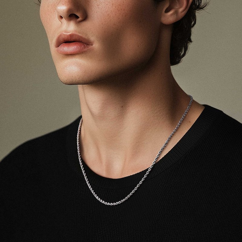 瑞典AWNL 北歐純銀 纜繩鏈條 男士項鍊 七夕情人節 - 頸鏈 - 純銀 銀色