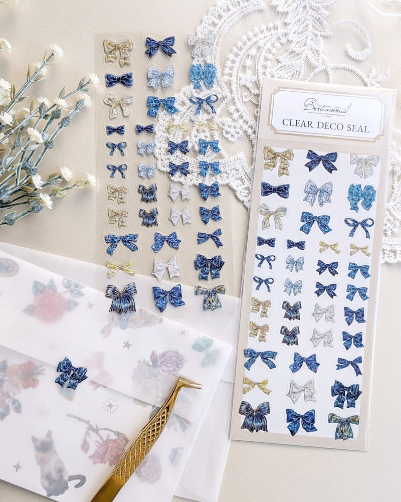 【新作】手帳デコ PETシール リボン(青) - 紙膠帶/和紙/PET - 塑膠