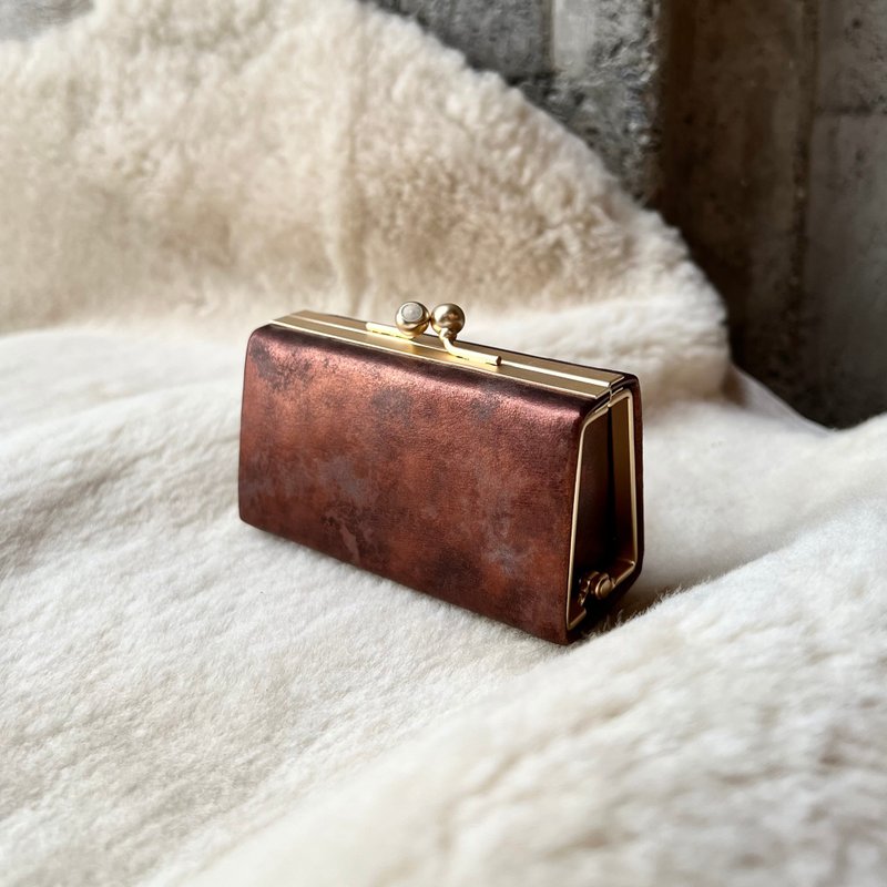 小箱包 古銅金 義大利植鞣革 口金盒 印章包 飾品礦石收納 零錢包 - 零錢包/小錢包 - 真皮 咖啡色