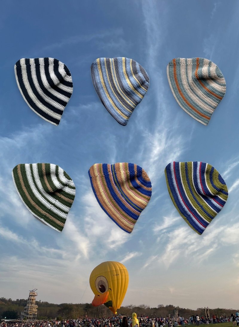 Bucket Hat, Crochet Stripes - 帽子 - 棉.麻 綠色
