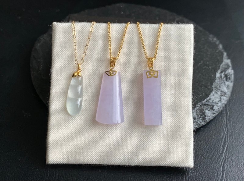 18K金 天然冰種翡翠 緬甸玉紫羅蘭翡翠平安無事排 冰豆 14KGB項鍊 - 項鍊 - 玉石 多色