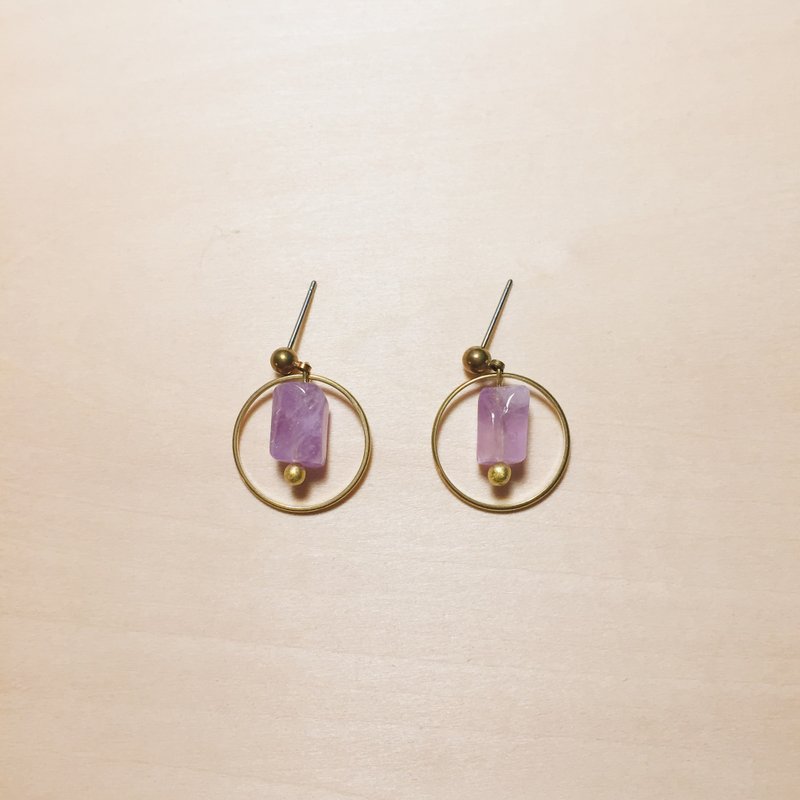 Vintage Amethyst Brass Hoop Earrings