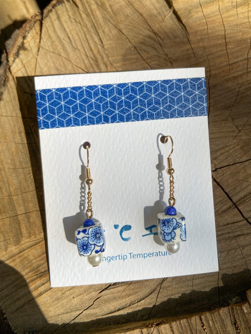 Square blue and white porcelain earrings